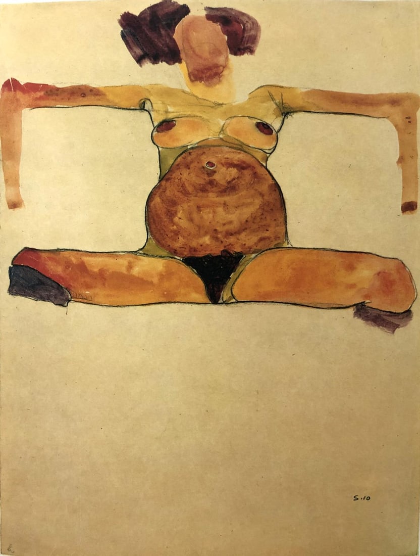 Egon Schiele (After) - Sitting pregnant woman: Artist: Egon Schiele (After) Title: Sitting pregnant woman Year: 1982 Dimensions: 16 1/4in. by 12in. Publisher: Mazzotta 1982 Suite: Erotic Drawings