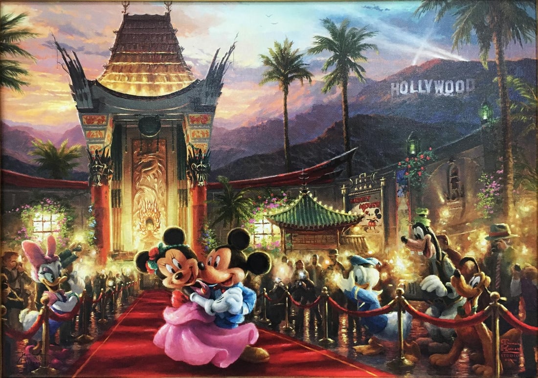 Thomas Kinkade Studios - Mickey and Minnie in Hollywood: Artist: Thomas Kinkade Studios Title: Mickey and Minnie in Hollywood Year: 2017 Dimensions: 27in. by 18in. Edition: from the Rare Limited Edition of 295 Publisher: Art Brand Studios LLC Medium: