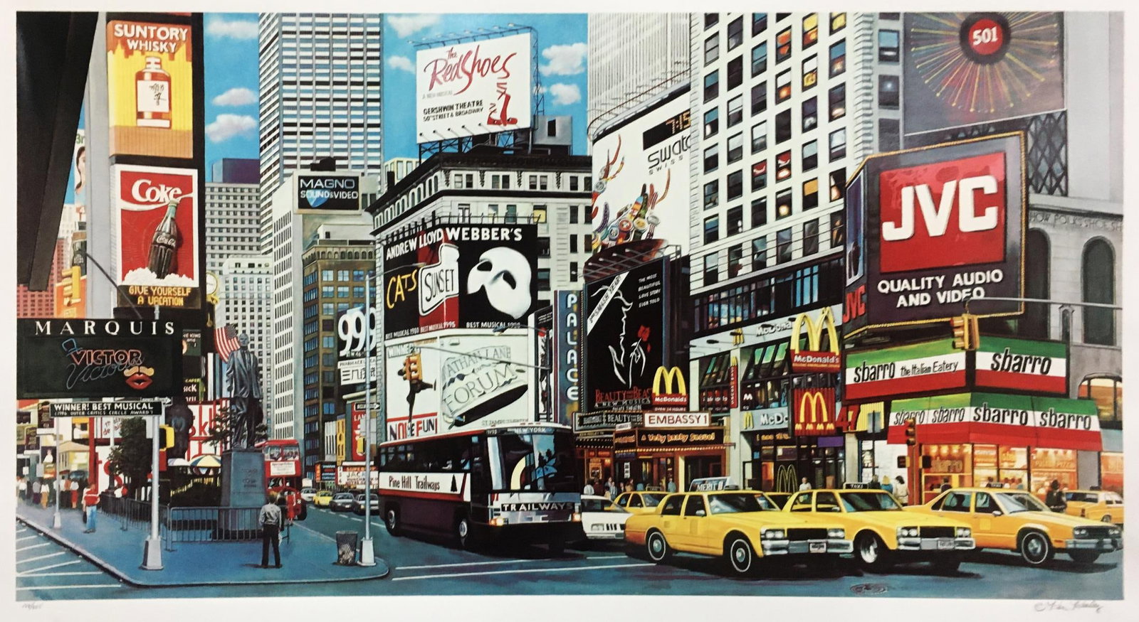 Ken Keeley - Times Square Day: Artist: Ken Keeley Title: Times Square Day Year: 1995 Dimensions: 25in. by 50in. Edition: From the rare limited edition of 325 Medium: Original serigraph on paper Condition: Excellent Signature