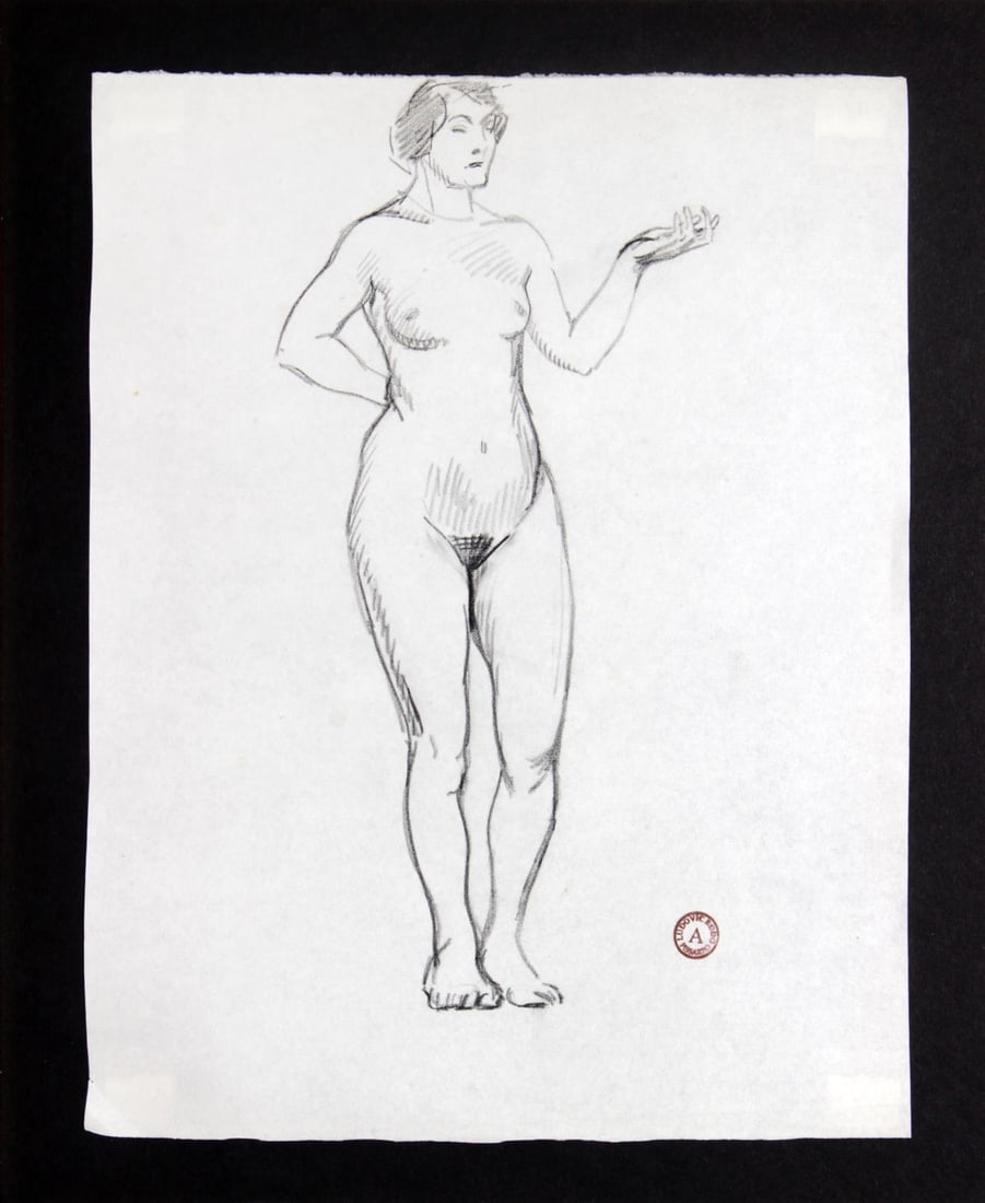 Ludovic-Rodo Pissarro - Standing Nude: Artist: Ludovic-Rodo Pissarro Title: Standing Nude Dimensions: 11in. by 8.75in. Edition: A unique and original work of art Medium: Original pencil on paper Notes:</