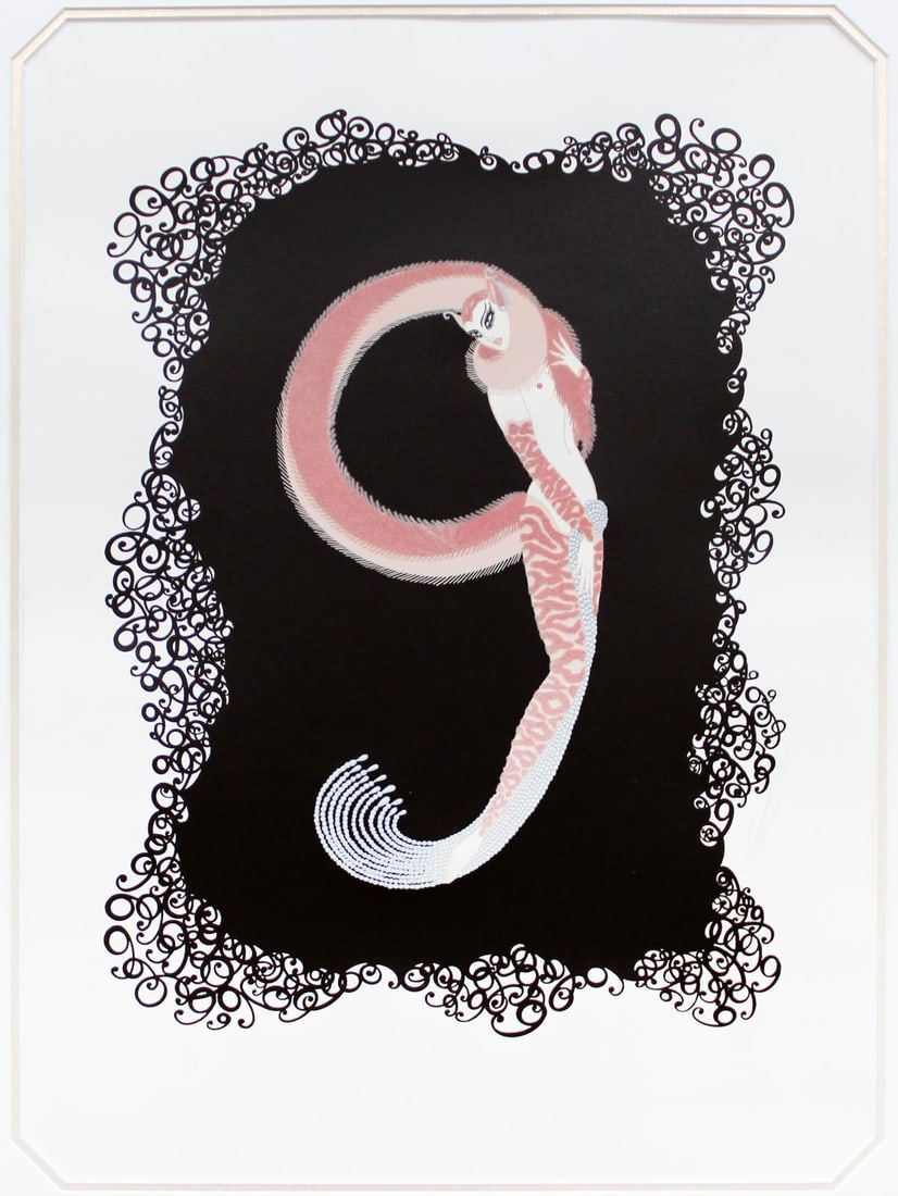 Erte - Number 9: Artist: Erte Title: Number 9 Year: 1976 Dimensions: 17in. by 22 1/2in. Edition: 202 from the rare limited edition of 350 Publisher: Atelier Gourdon and Atelier Arcay; Paris and American Atelier New