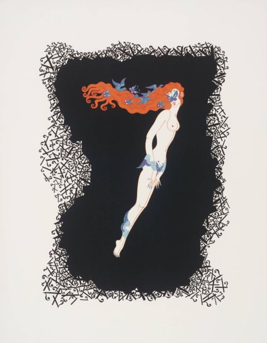 Erte - Number 7: Artist: Erte Title: Number 7 Year: 1976 Dimensions: 22in. by 30in. Edition: From the rare limited edition of XC Publisher: Atelier Gourdon and Atelier Arcay; Paris and American Atelier New York