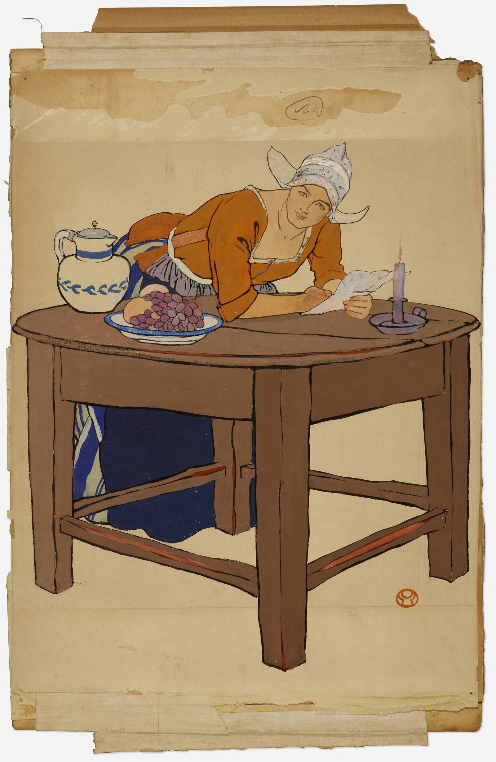 Edward Penfield - Dutch Girl: Artist: Edward Penfield Title: Dutch Girl Dimensions: 22 1/4in. by 15 1/2in. Edition: Unique One of a Kind Artwork Medium: Gouache and Watercolor on Paper Laid to Board Condition: As Pictured Comes