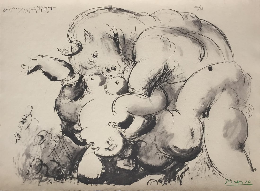 Pablo Picasso (After) - Minotaure et Nue: Artist: Pablo Picasso (After) Title: Minotaure et Nue Year: 1967 Dimensions: 21 1/2in. by 16 1/2in. Edition: From the rare limited edition of 500 Publisher: Au