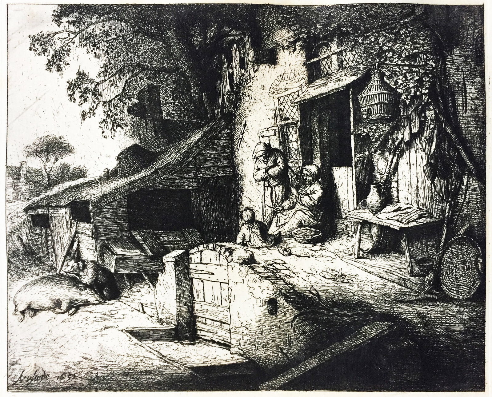 Adriaen Van Ostade (After) - The Cottage Door: Artist: Adriaen Van Ostade (After) Title: The Cottage Door Year: 1868 Dimensions: 11 x 9 7/8 in. Edition: From the Rare Limted Edition Publisher: MacMillan and Co. Suite: Etching and Etchers Medium: