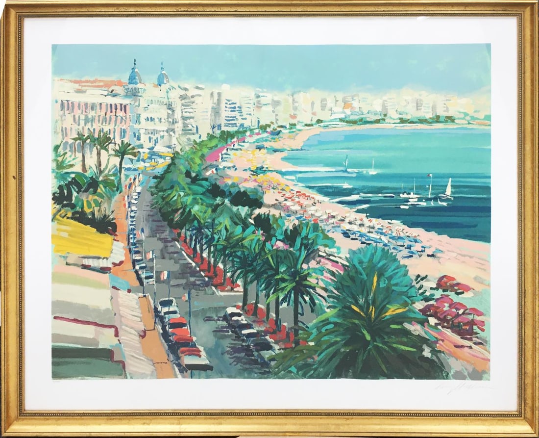 Kerry Hallam - Cannes: Artist: Kerry Hallam Title: Cannes Dimensions: 45 1/2in. by 54in. Edition: Numbered from the Rare Limited Edition of 250 Medium: Lithograph in Colors on Paper Condition: Excellent Signature Details: