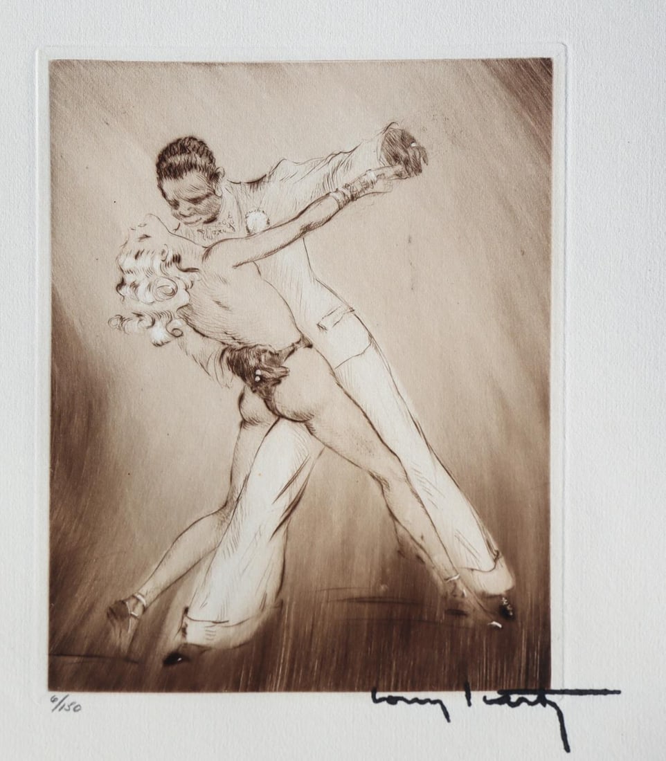 Louis Icart - Untitled from La Ronde des Dances: Artist: Louis Icart Title: Untitled from La Ronde des Dances Year: 1938 Dimensions: 7in. by 5.5in. Edition: From the rare limited edition of 150 Suite: La Ronde des Dances Medium: Original etching on