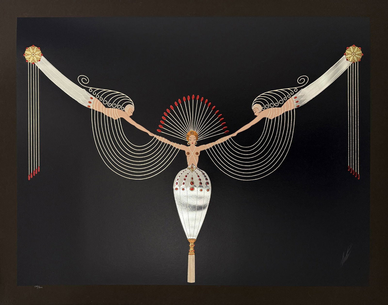 Erte - The Necklace: Artist: Erte Title: The Necklace Year: 1987 Dimensions: 31 1/4 x 39 1/2 in. Edition: 238 from the limited edition of 300 Publisher: Chalk & Vermilion Fine Arts, Ltd. Medium: Serigraph in colors with