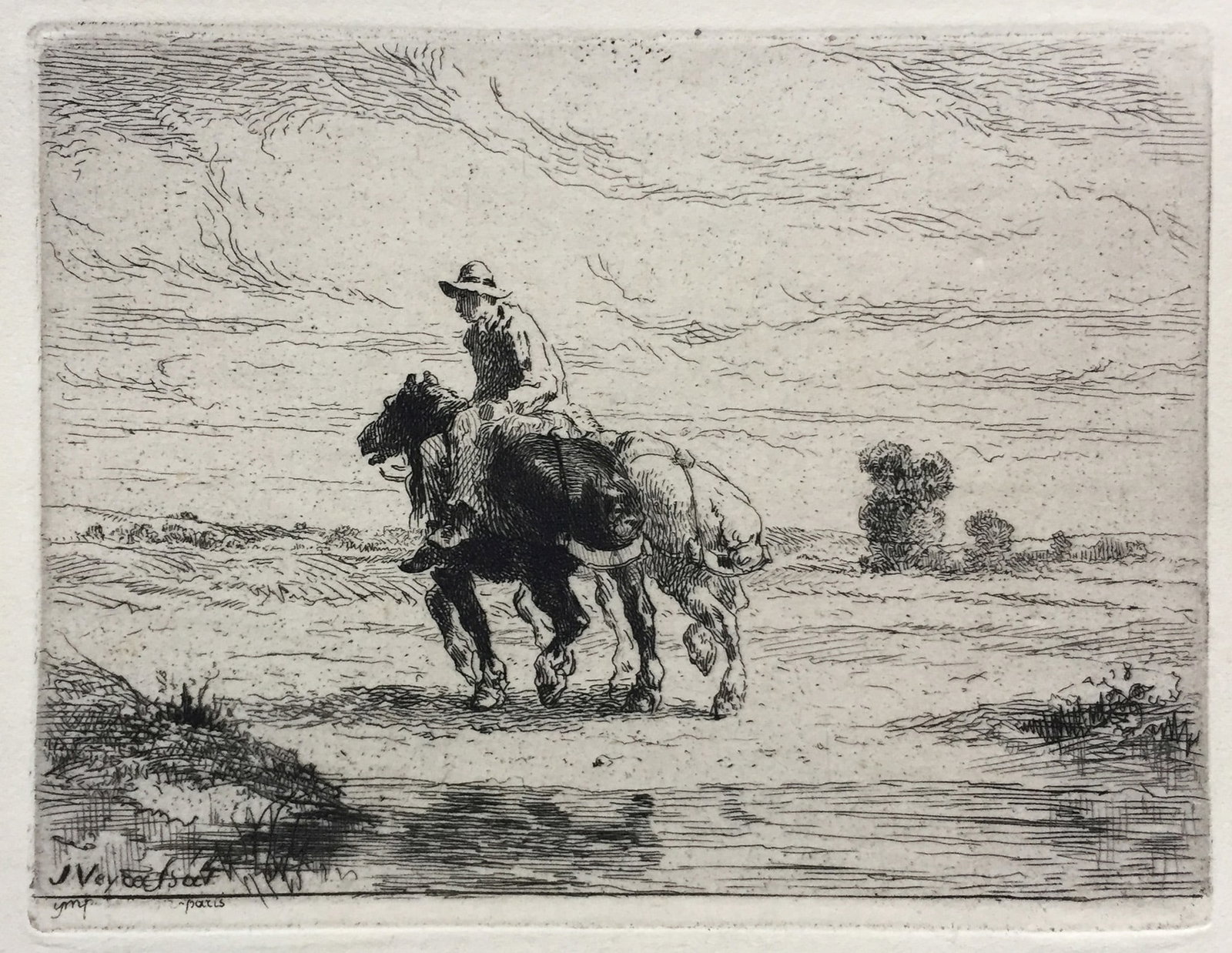 Jules Jacques Veyrassat - Boat Horses: Artist: Jules Jacques Veyrassat Title: Boat Horses Year: 1868 Dimensions: 6 5/8 x 9 7/8 in. Edition: From the Rare Limted Edition Publisher: MacMillan and Co. Suite: Etching and Etchers Medium: