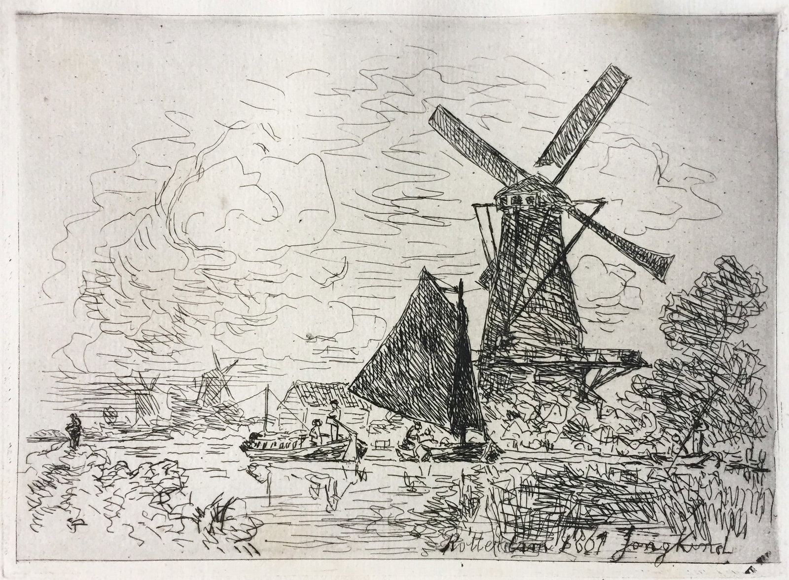 Johan Barthold - Near Rotterdam: Artist: Johan Barthold Title: Near Rotterdam Year: 1868 Dimensions: 6 5/8 x 9 7/8 in. Edition: From the Rare Limted Edition Publisher: MacMillan and Co. Suite: Etching and Etchers Medium: Original