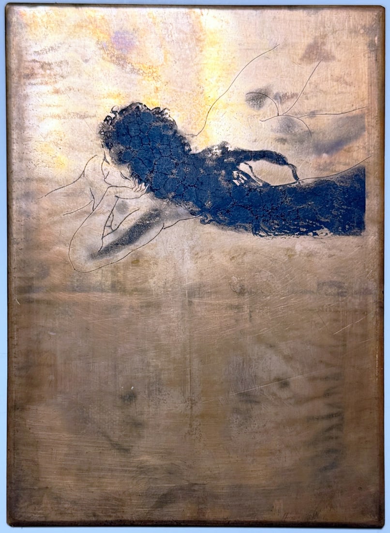 Louis Icart - Original Icart Printing Plate from ""Chrysis"": Artist: Louis Icart Title: Original Icart Printing Plate from ""Chrysis"" Year: 1943 Dimensions: 5 3/4 x 8 1/8 in. Edition: Etching plate from the ""Chrysis"" series. One of a kind work of art