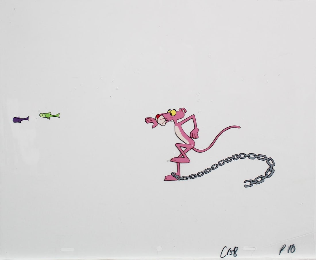 Pink Panther - In the River I: Artist: Pink Panther Title: In the River I Dimensions: 13in. by 16in. Edition: From the rare limited edition Medium: Original animation cel Condition: Excellent