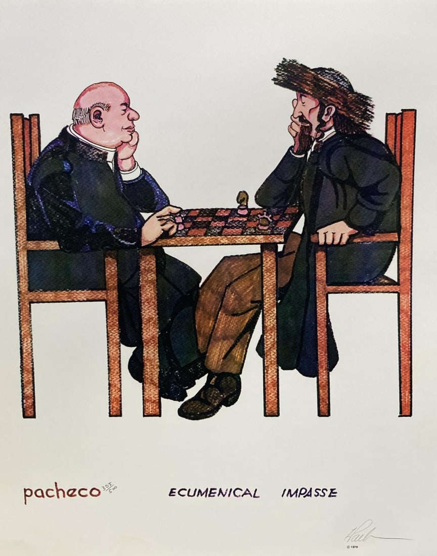 Ferdie Pacheco - Ecumenical Impasse: Artist: Ferdie Pacheco Title: Ecumenical Impasse Year: 1979 Dimensions: 20in. by 16in. Edition: From the rare limited edition of 500 Medium: Offset Lithograph o