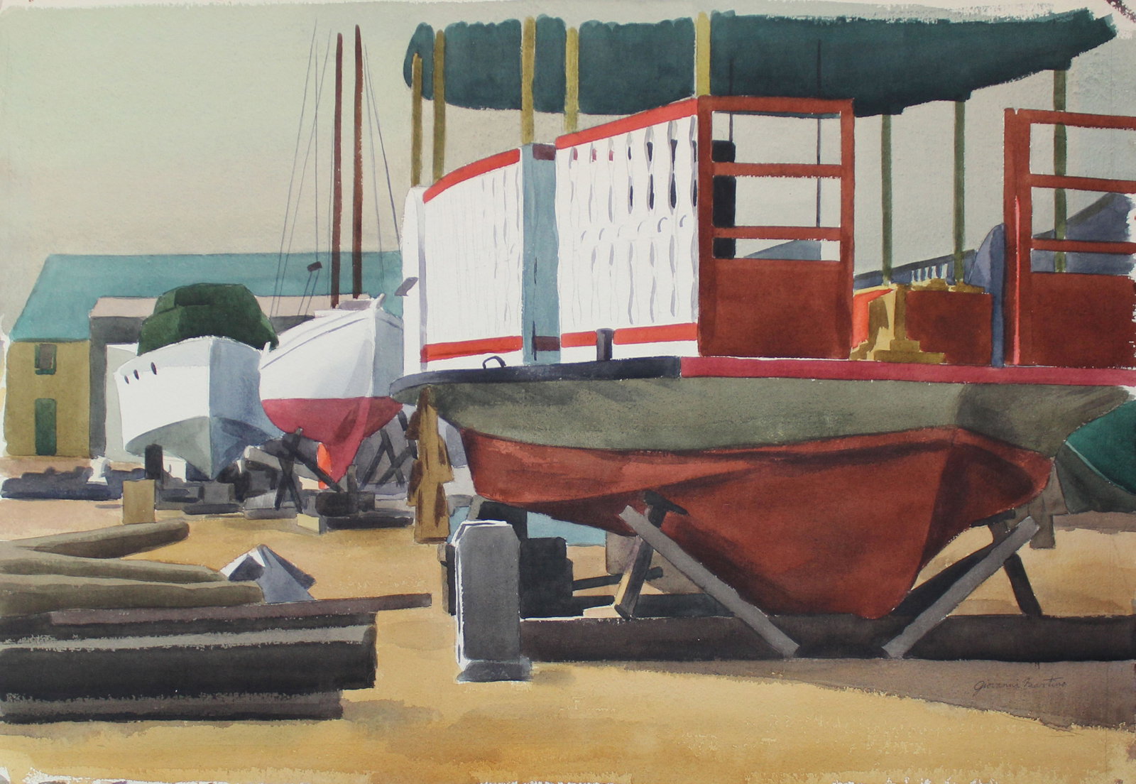 Giovanni Martino - Party Boat: Artist: Giovanni Martino Title: Party Boat Dimensions: 18 1/2 x 27 in. Edition: Unique One of a Kind Artwork Medium: Original Watercolor Painting on Paper Condition: