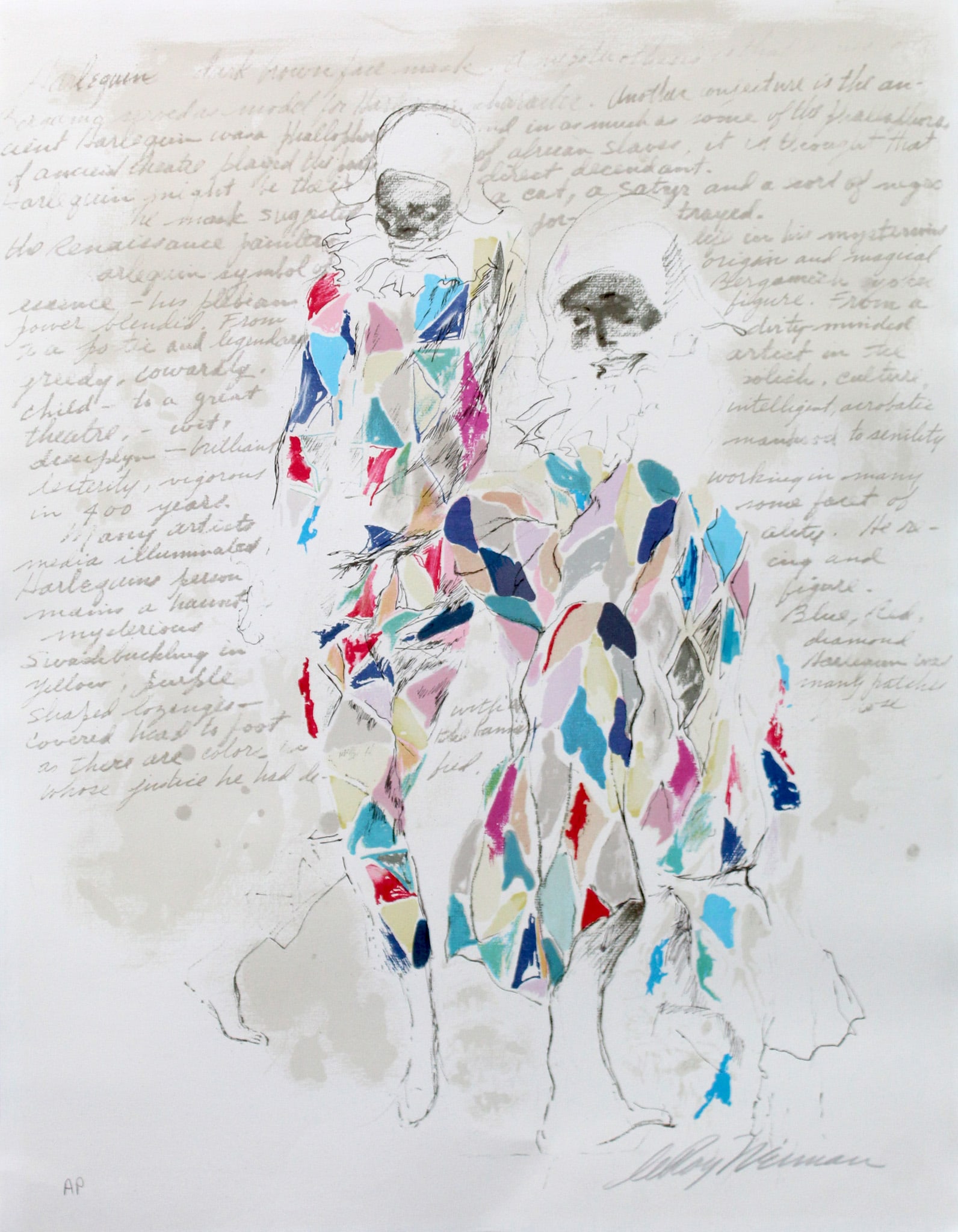 Leroy Neiman - Harlequin with Text: Artist: Leroy Neiman Title: Harlequin with Text Year: 1972 Dimensions: 28 x 22 7/8 in. Edition: From the rare limited edition Medium: Screen print Condition: Excellent Signature Details: Signed at