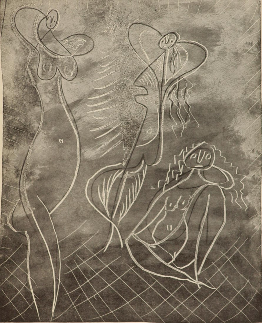 Pablo Picasso - Three Bathers: Artist: Pablo Picasso Title: Three Bathers Year: 1943 Dimensions: 11in. by 9in. Edition: 258 from the rare limited edition of 525 Publisher: Robert - J. Godet Suite: La Chevre-Feuille Medium: