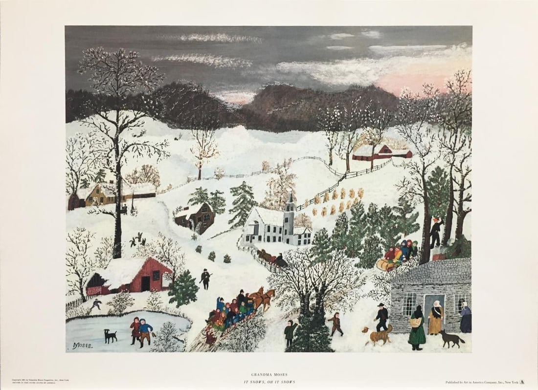 Grandma Moses - It Snows Oh It Snows: Artist: Grandma Moses Title: It Snows Oh It Snows Year: 1948 Dimensions: 14 1/4in. by 19 3/4in. Edition: From the Rare Limited Edition Publisher: Art in America Company Inc New York Suite: A