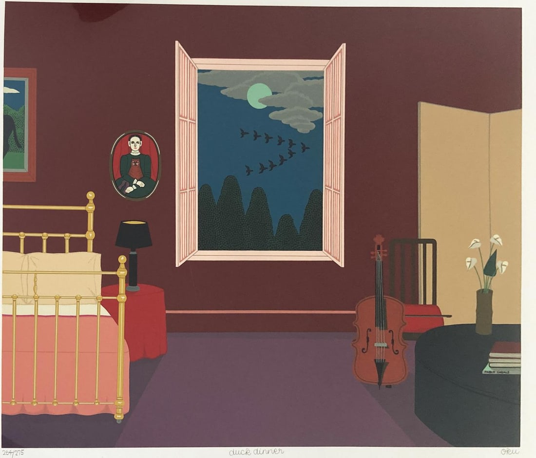 Shigeo Okumura - Duck Dinner: Artist: Shigeo Okumura Title: Duck Dinner Dimensions: 30in. by 22in. Edition: From the rare limited edition of 250 Medium: Color serigraph on paper Condition: E