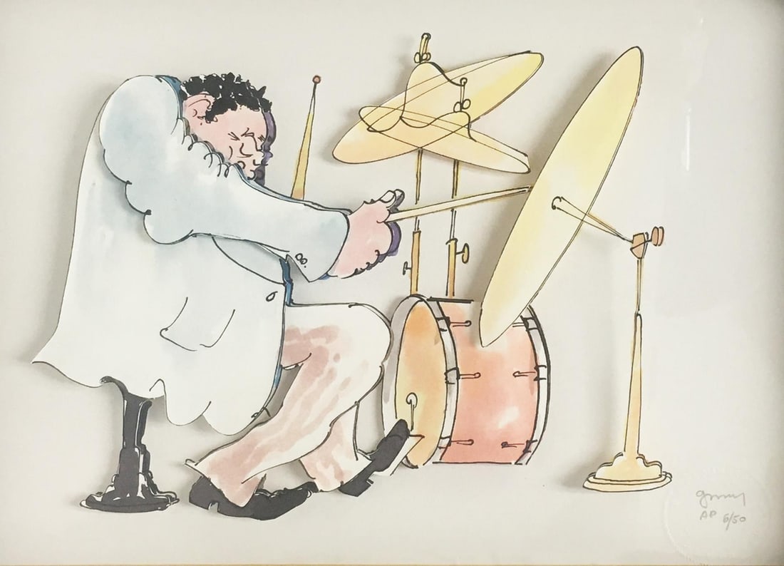 Unknown Artist - Drummer 3D Construction: Artist: Unknown Artist Title: Drummer 3D Construction Dimensions: 9in. by 13in. Edition: Numbered from the Rare Limited Edition Medium: Hand Colored 3D Lithograph Construction Condition: Excellent