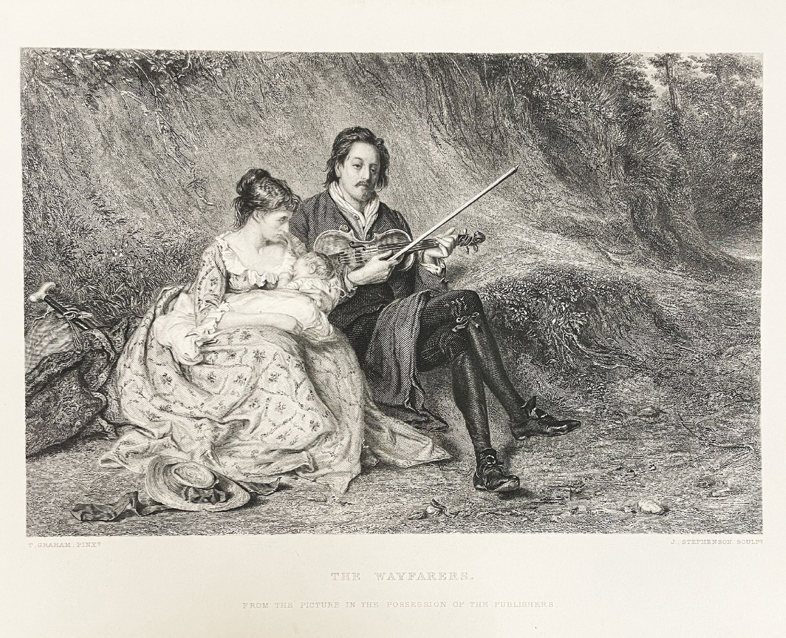 Thomas Graham - The Wayfarers: Artist: Thomas Graham Title: The Wayfarers Year: 1873 Dimensions: 9 1/4 x 12 3/4 in. Edition: From the rare limited edition Medium: Original engraving on paper Condition: Excellent Comes with Letter