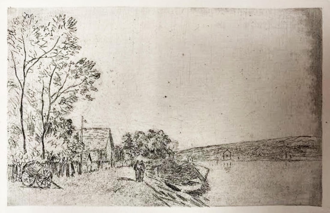 Alfred Sisley - Paysage: Artist: Alfred Sisley Title: Paysage Year: 1897 Dimensions: 5.5in. by 8.5in. Edition: From the rare limited edition Medium: Original Etching Condition: Excellent Comes with Letter of authenticity and