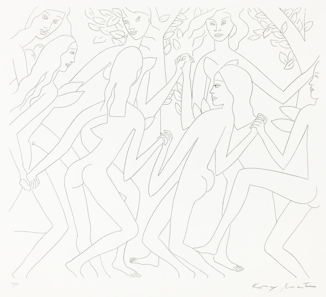 Knox Martin - Dancing Nude I: Artist: Knox Martin Title: Dancing Nude I Year: 1970 Dimensions: 22in. by 30in. Edition: From the Rare Limited Artist Proof Edition Medium: Original Etching on Paper Condition: Excellent Signature