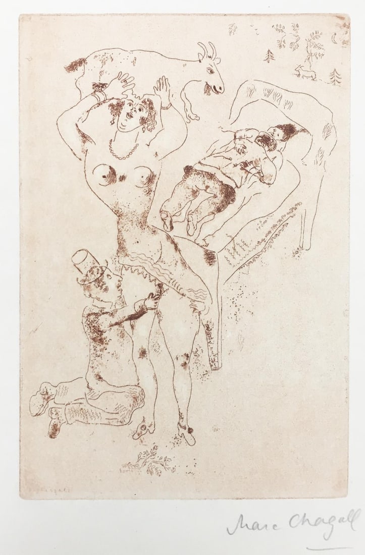 Marc Chagall - Lust III (Sanguine): Artist: Marc Chagall Title: Lust III (Sanguine) Year: 1926 Dimensions: 9 13/16in. by 7 3/8in. Edition: From the Rare Limited Edition of 300 Publisher: Simon Kra Paris Suite: Les Sept Peches Capitaux
