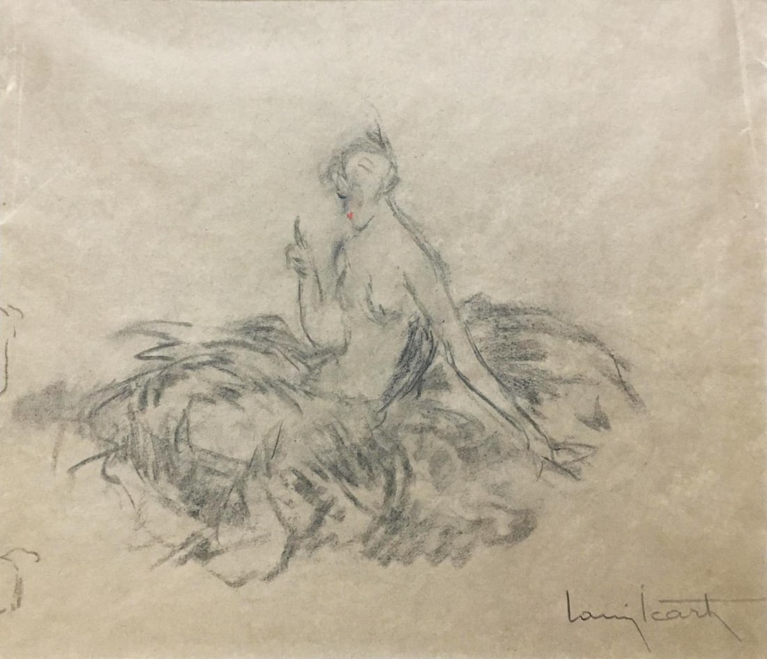 Louis Icart - Singing Lesson Maquette: Artist: Louis Icart Title: Singing Lesson Maquette Dimensions: 13 3/4in. by 15 1/3in. Edition: Unique One of a Kind Artwork Medium: Original Charcoal and Pastel on Paper <