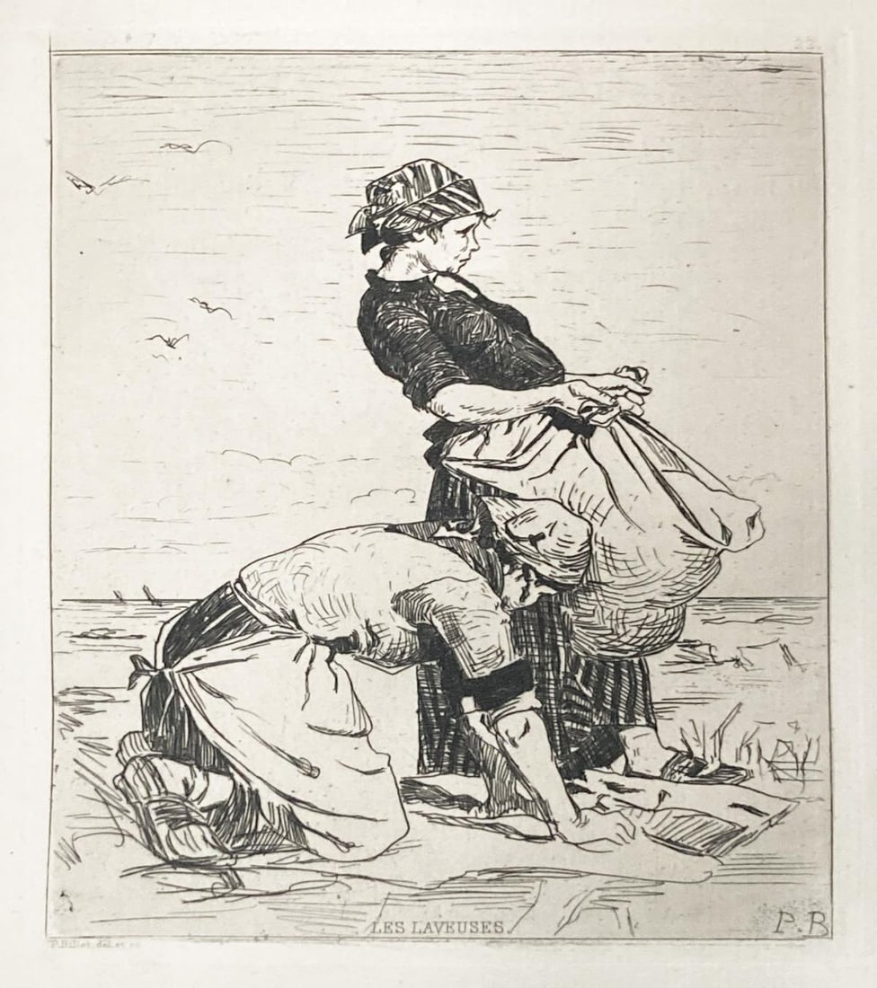 Pierre Billet - Les Laveuses: Artist: Pierre Billet Title: Les Laveuses Year: 1880 Dimensions: 12in. by 8in. Edition: From the Rare Limted Edition Publisher: MacMillan and Co. Suite: Etching and Etchers Medium: Original etching