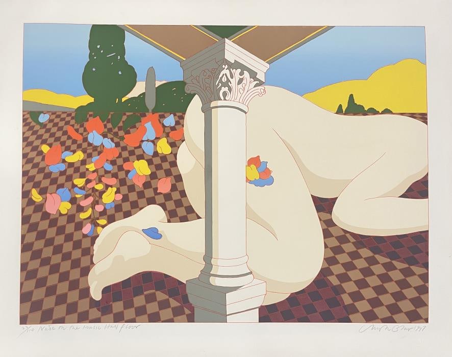 Milton Glaser - Nude on the Music Hall Floor: Artist: Milton Glaser Title: Nude on the Music Hall Floor Year: 1978 Dimensions: 21in. by 26 3/4in. Edition: From the rare limited edition of 110 Medium: Original offset lithograph in colors on paper