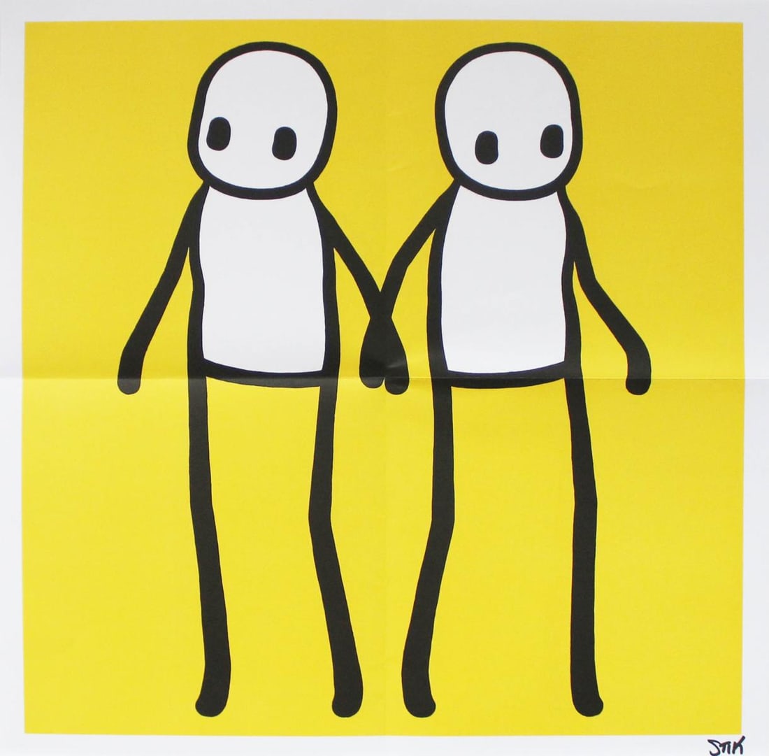 STIK - Holding Hands (Yellow): Artist: STIK Title: Holding Hands (Yellow) Year: 2020 Dimensions: 19 5/8in. by 19 5/8in. Edition: From the Rare Limited Edition Medium: Offset Lithograph in Col
