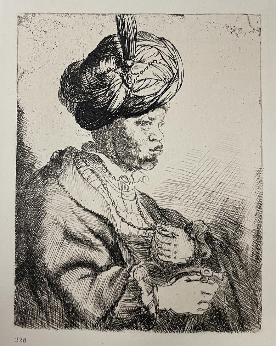 Rembrandt van Rijn (After) - Man with Turban: Artist: Rembrandt van Rijn (After) Title: Man with Turban Year: 1883 Dimensions: 12 1/2in. by 17 1/4in. Edition: From the rare limited edition of 500 Publisher: A. Quantin 7 Rue Saint-benoit Paris