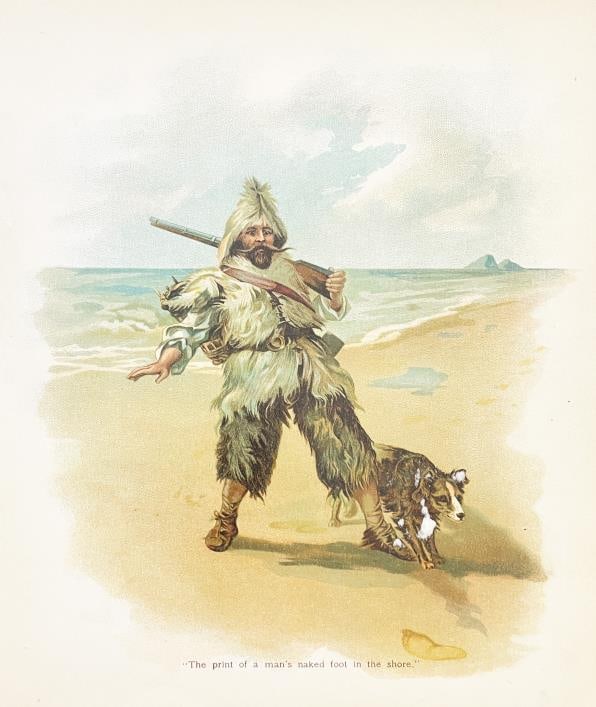 Antique Print Joseph Finnemore - Robinsone Crusoe Chromolithograph III: Artist: Antique Print Joseph Finnemore Title: Robinsone Crusoe Chromolithograph III Year: 1895 Dimensions: 9 1/2in. by 7 3/4in. Edition: From the rare limited edition Publisher: Dutton New York and