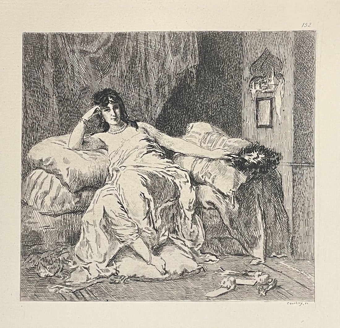 Henry Levy - Lodalisque A Leventail: Artist: Henry Levy Title: Lodalisque A Leventail Year: 1873 Dimensions: 11 3/4in. by 8in. Edition: From the rare limited edition Medium: Original engraving on paper Condition: Excellent Notes: