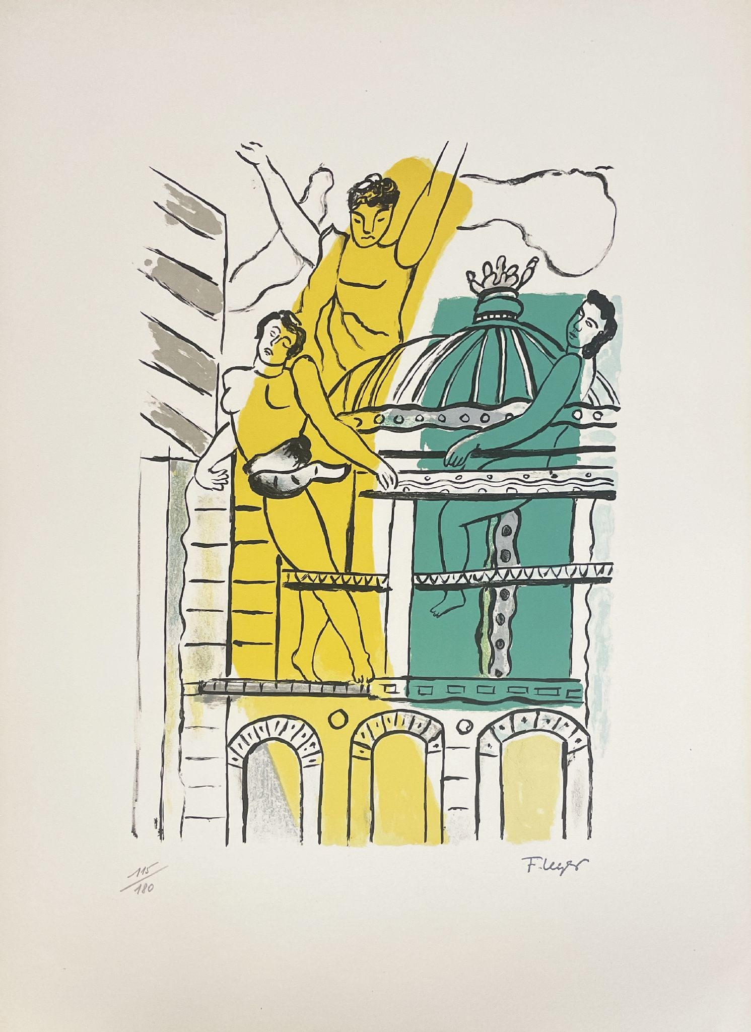 Fernand Leger - L'Opera: Artist: Fernand Leger Title: L'Opera Year: 1959 Dimensions: 19 3/4 x 25 3/4 in. Edition: Numbered from the rare limited edition of 180 Publisher: Teriade, Paris Suite: La Ville Medium: Original