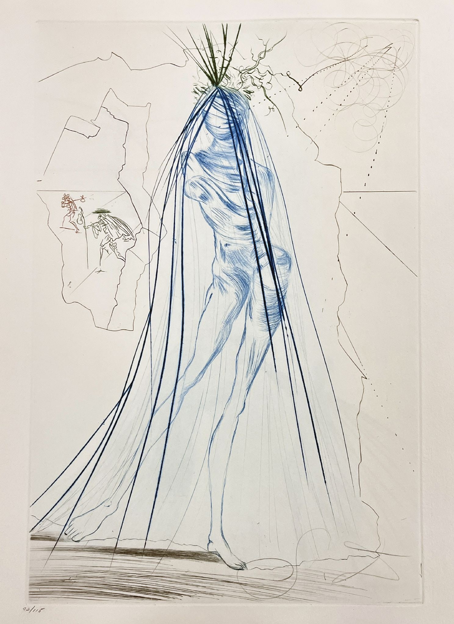 Salvador Dali - Iseult of the White Hands: Artist: Salvador Dali Title: Iseult of the White Hands Year: 1969 Dimensions: 12 3/4 x 17 5/8 in. Edition: From the limited edition of 125 Suite: Tristan and Isolde Medium: Original color drypoint