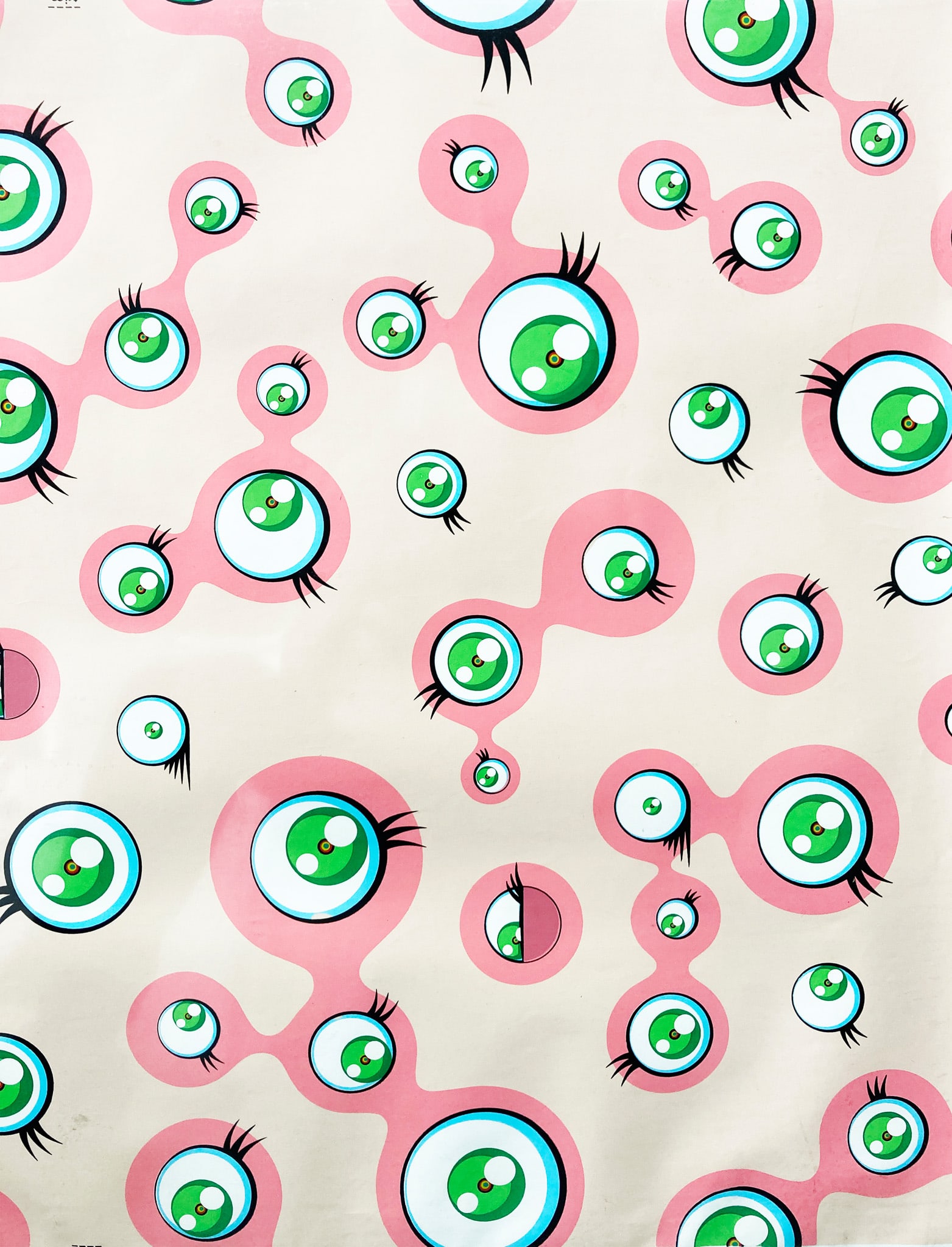 Takashi Murakami - Jellyfish Eyes Wallpaper: Artist: Takashi Murakami Title: Jellyfish Eyes Wallpaper Year: 2002 Dimensions: 41 x 30 in. Edition: From the rare limited edition Medium: Original serigraph on wallpaper Condition: Excellent Comes