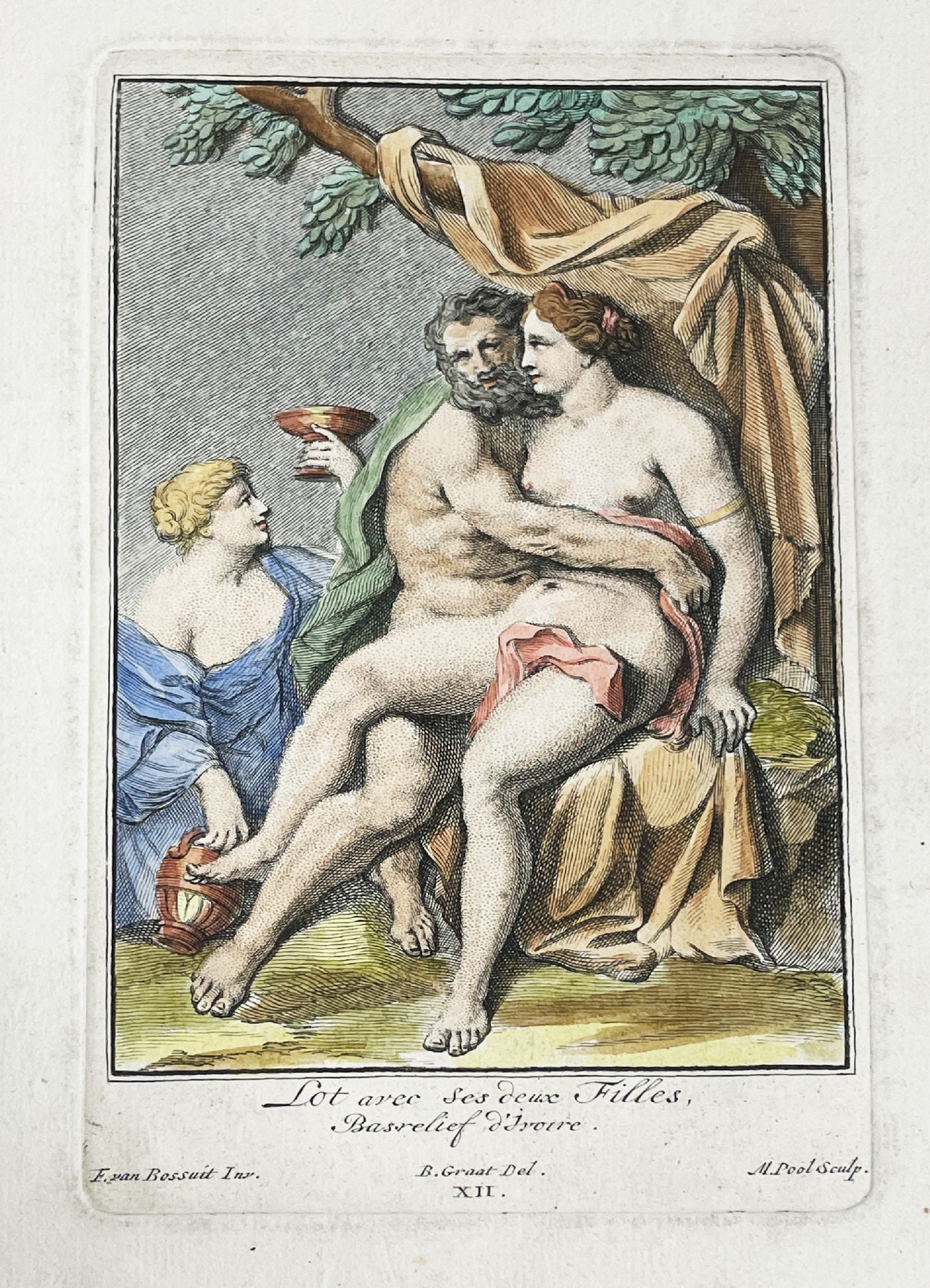 Francis Van Bossuit - Lot and His Two Daughters Sodom: Artist: Francis Van Bossuit Title: Lot and His Two Daughters Sodom Year: 1727 Dimensions: 11 3/4 x 8 1/2 in. Edition: From the rare limited edition Suite: Cabinet de l'art de sculpture par lle fameux