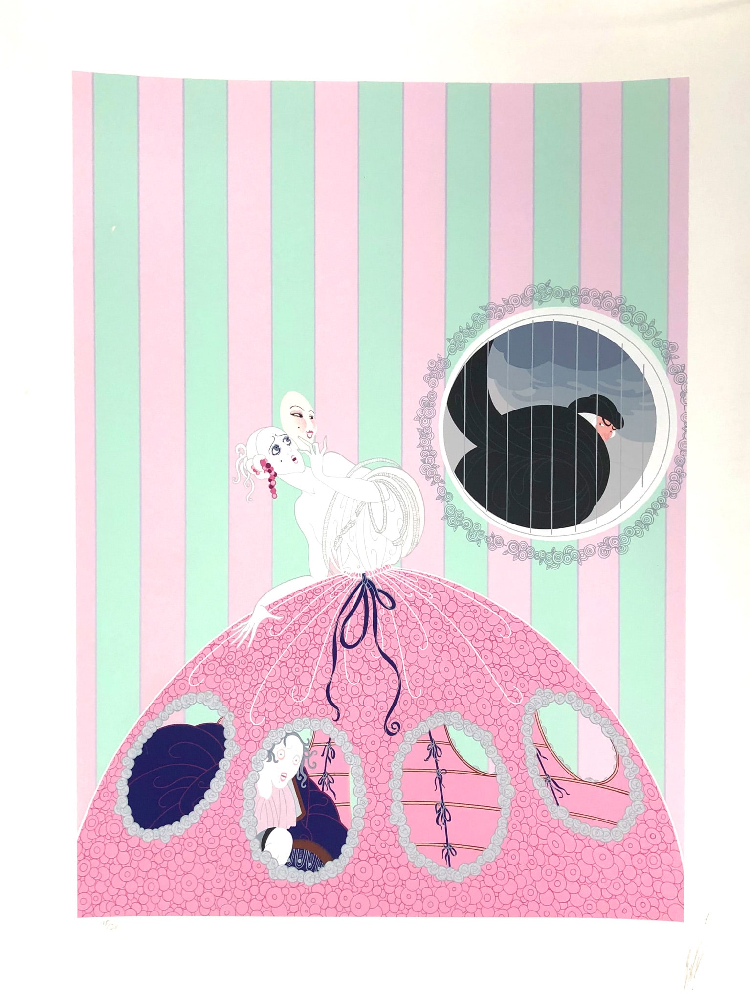 Erte - Deception: Artist: Erte Title: Deception Year: 1983 Dimensions: 33 1/4 x 24 3/4 in. Edition: From the rare limited edition of 300 Medium: Original Serigraph in Colors on Paper Condition: Excellent Signature