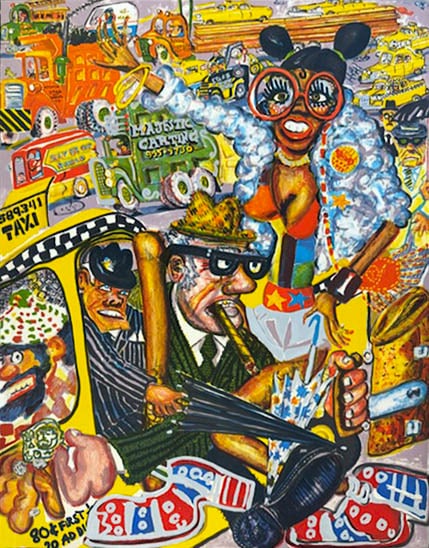 Red Grooms - Taxi Pretzel: Artist: Red Grooms Title: Taxi Pretzel Year: 1971 Dimensions: 22 x 28 in. Edition: from the limited edition of 75 Publisher: Abrams Original Editions, New York Suite: No Gas Medium: Lithograph in