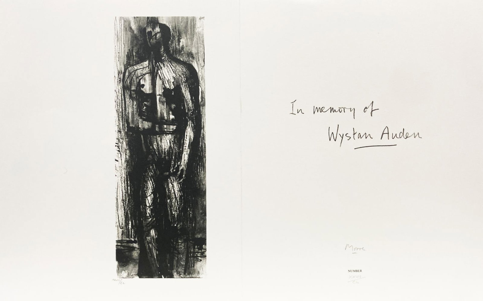 Henry Moore - Untitled: Artist: Henry Moore Title: Untitled Year: 1974 Dimensions: 26.5in. by 16.5in. Edition: From the Rare Limited Edition Publisher: Petersburg Press Suite: Auden Poems Medium: Lithograph on Hodgkinson