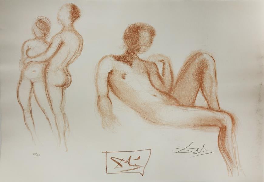 Salvador Dali - Couple Nus: Artist: Salvador Dali Title: Couple Nus Year: 1970 Dimensions: 22.5in. by 29.75in. Edition: From the limited edition of120 Suite: Eight Nudes Medium: Orignal lithograph Signature Details: Hand signed