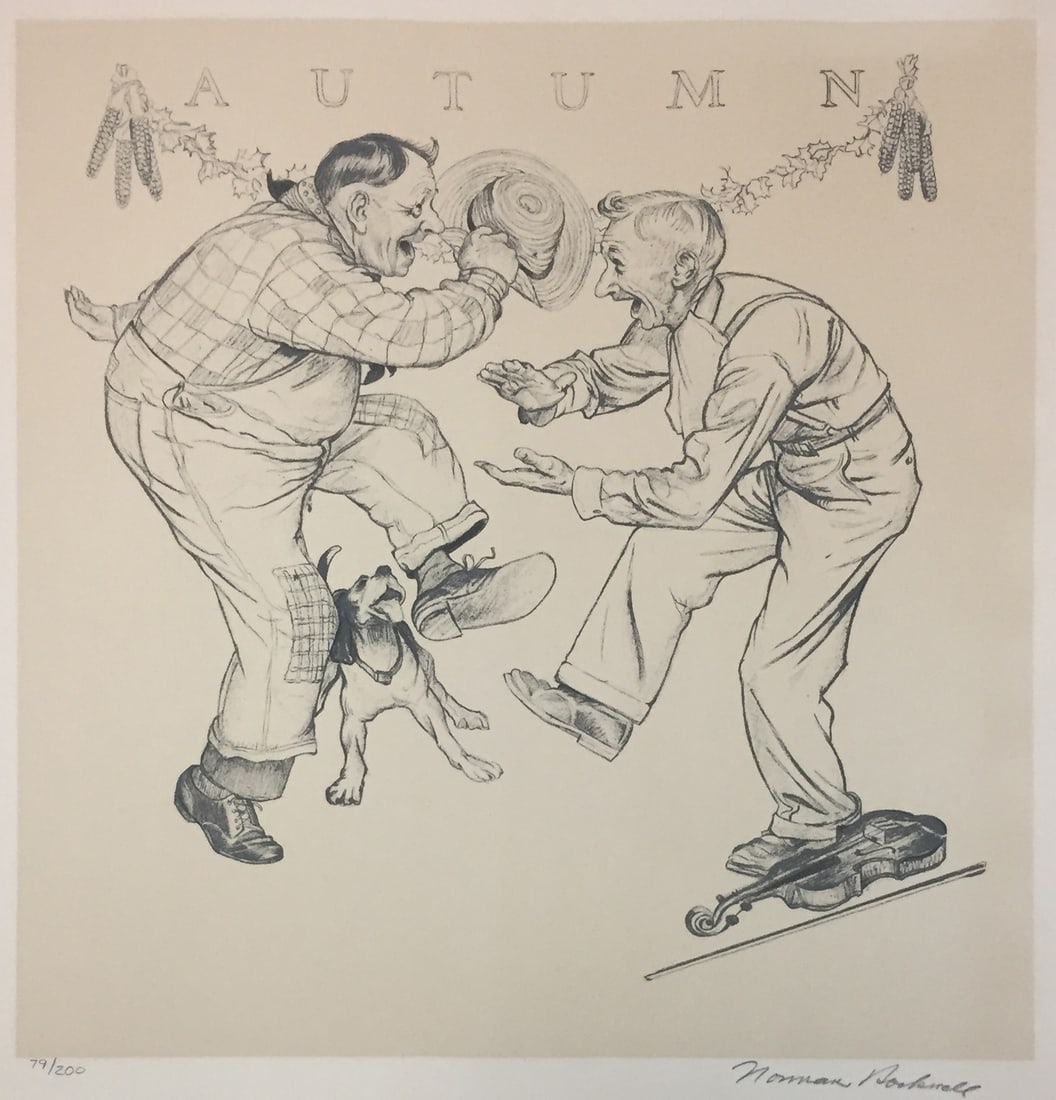 Norman Rockwell - Autumn: Artist: Norman Rockwell Title: Autumn Year: 1974 Dimensions: 20 1/2 x 19 1/2 in. Edition: From the Rare Limited Edition of 200 Publisher: The American Atelier, New York Suite: The Four Seasons