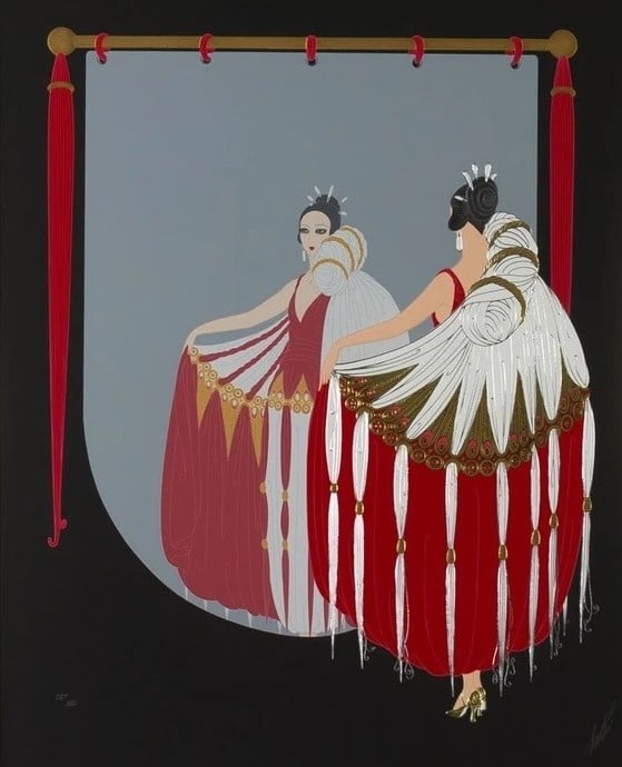 Erte - The Mirror: Artist: Erte Title: The Mirror Year: 1985 Dimensions: 24 1/2 x 29 1/2 in. Edition: From the rare limited edition of 300 Medium: Original serigraph on paper Condition: Excellent Signature Details: