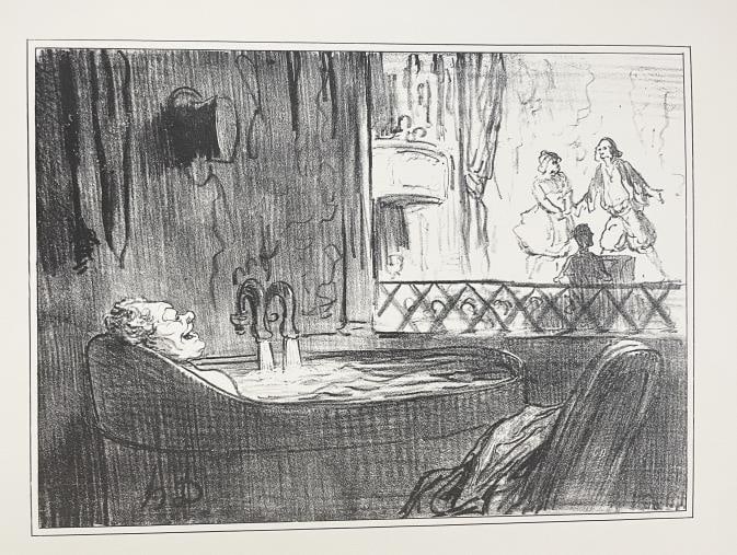 Honore Daumier - An Improvement To the Theaters of Paris During the Dog Days: Artist: Honore Daumier Title: An Improvement To the Theaters of Paris During the Dog Days Year: 1965 Dimensions: 11in. by 8 5/8in. Edition: From the rare limited edition Publisher: Walter Schatzki