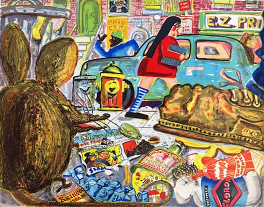 Red Grooms - Rat: Artist: Red Grooms Title: Rat Year: 1971 Dimensions: 22 x 28 in. Edition: from the limited edition of 75 Publisher: Abrams Original Editions, New York Suite: No Gas Medium: Lithograph in colors