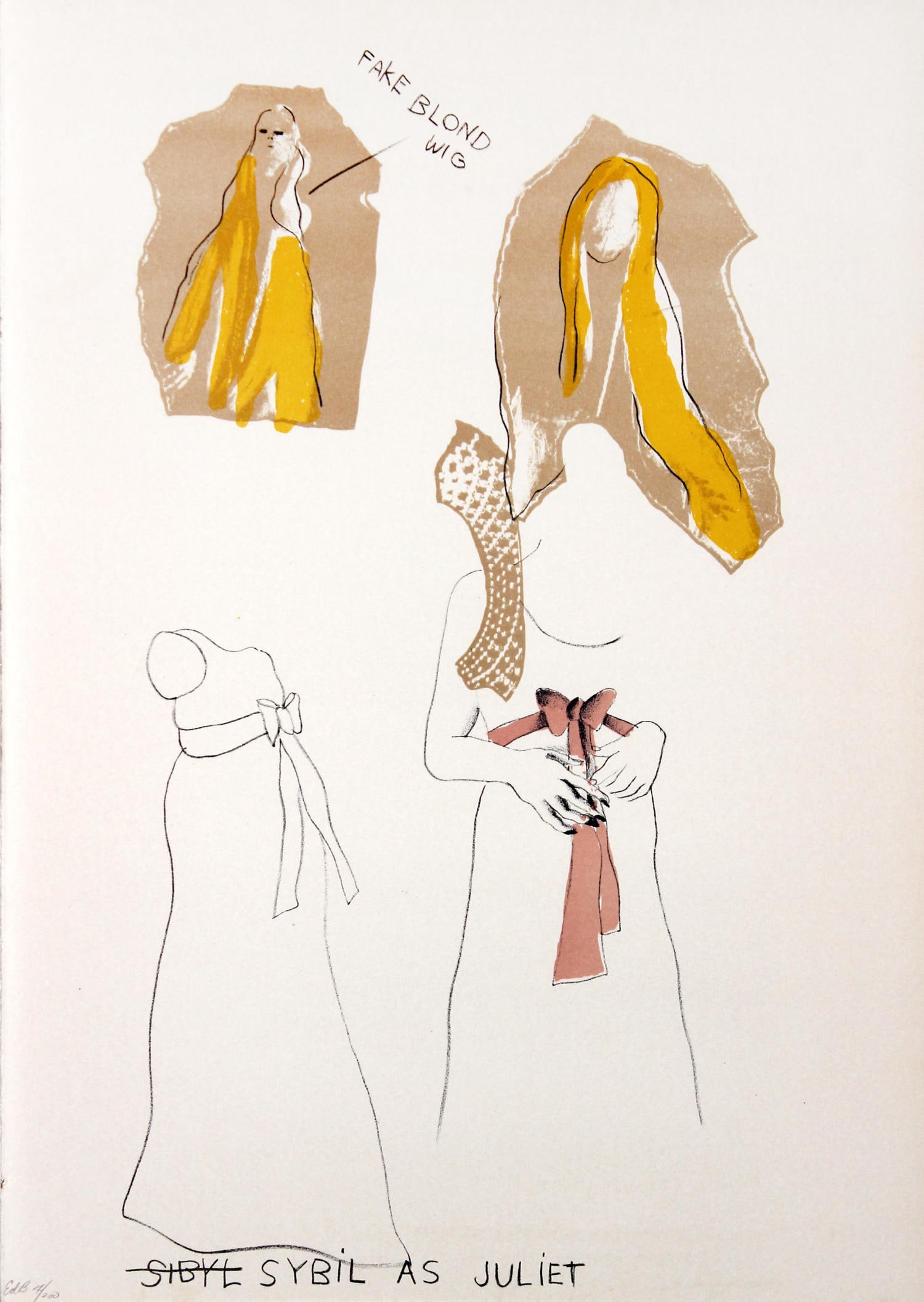 Jim Dine - Sybil as Juliet: Artist: Jim Dine Title: Sybil as Juliet Year: 1968 Dimensions: 18in. by 12.75in. Edition: From the limited edition of 200 Publisher: Petersburg Press London Suite: The Picture of Dorian Gray Medium: