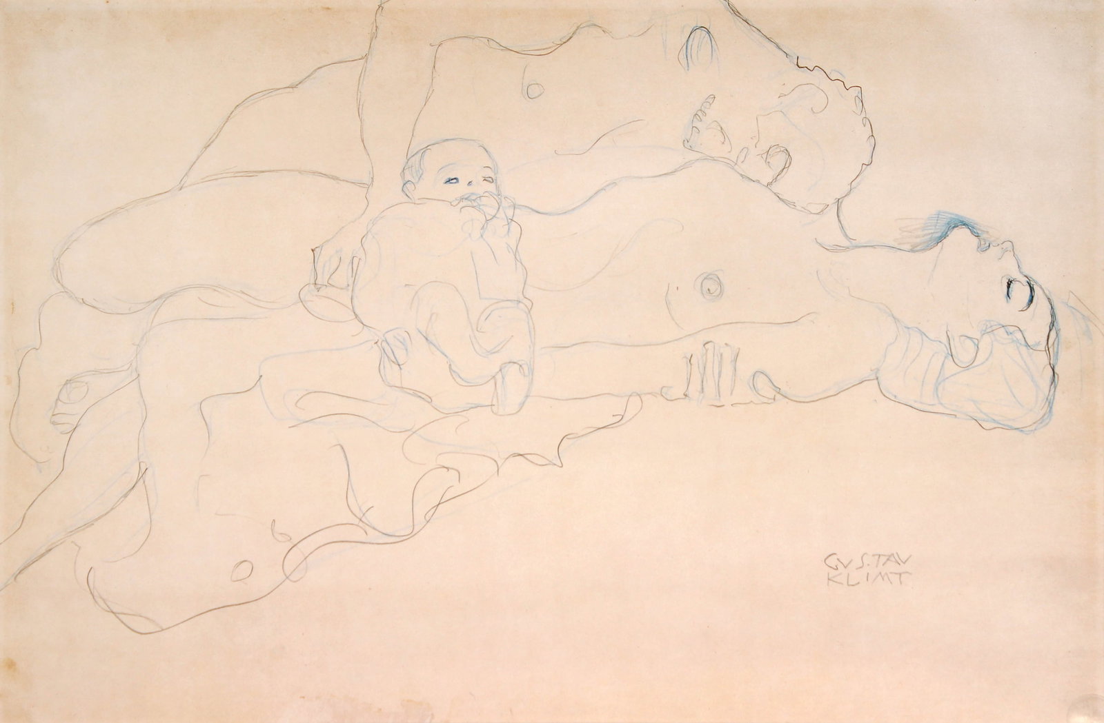 Gustav Klimt (After) - Family Love (Liegendes: Artist: Gustav Klimt (After) Title: Family Love (Liegendes Liebespaar Mit Kind) Year: 1985 Dimensions: 21.5in. by 14.5in. Edition: From the rare limited edition of 1000 Publisher: Akademische