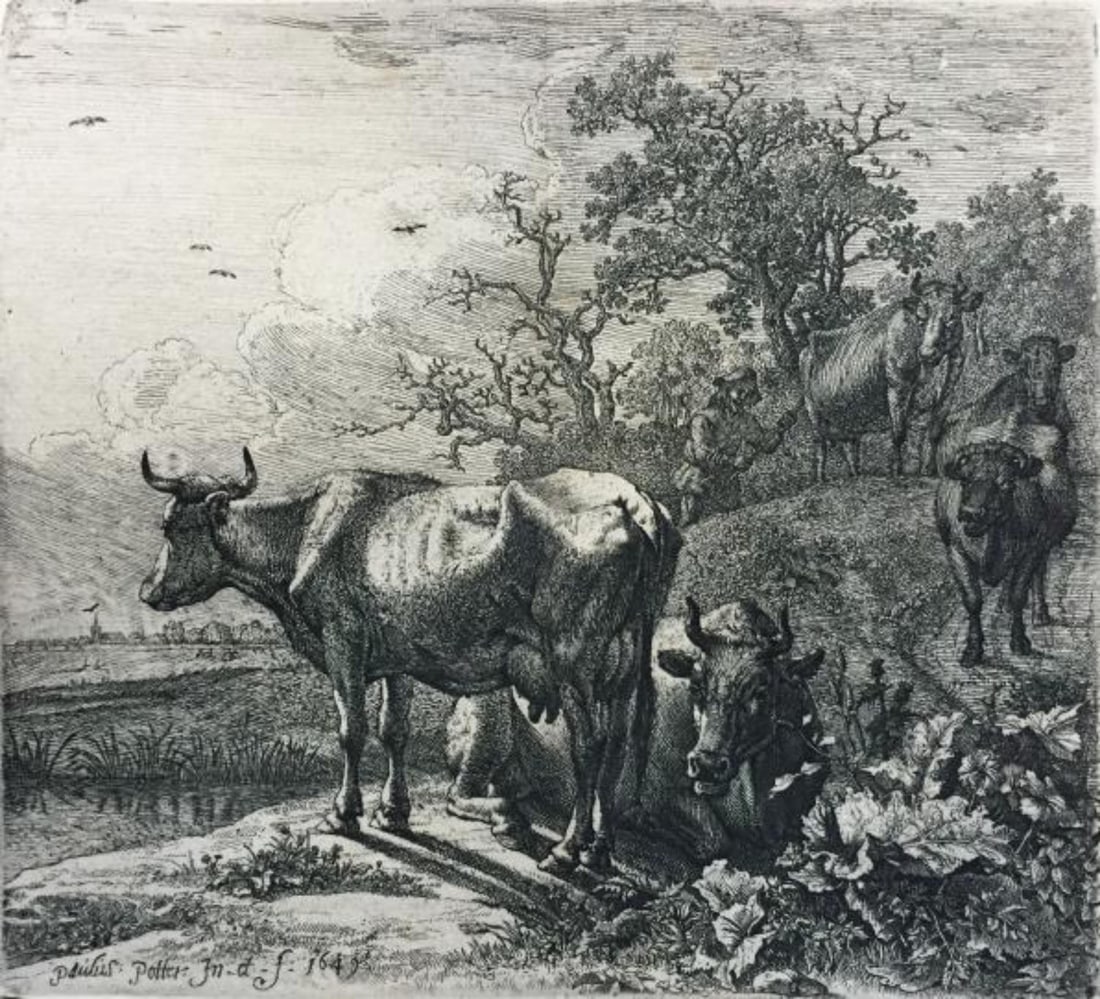 Paul Potter - The Herdsman: Artist: Paul Potter (After) Title: The Herdsman Year: 1868 Dimensions: 11 7/8in. by 9 7/8in. Edition: From the Rare Limted Edition Publisher: MacMillan and Co. Suite: Etching and Etchers Medium: