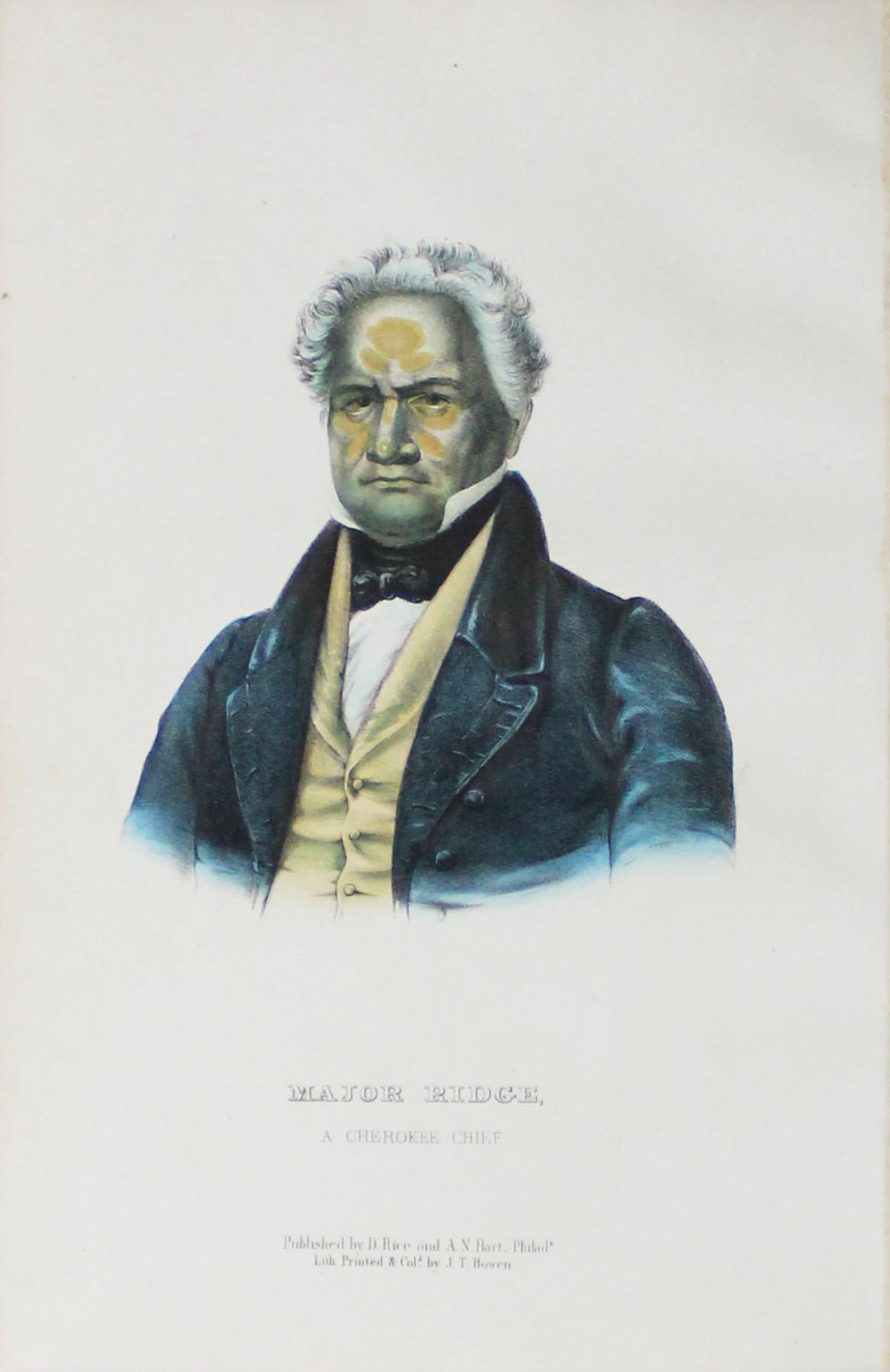 Charles Bird King - Major Ridge: Artist: Charles Bird King Title: Major Ridge Year: 1858 Dimensions: 10 1/2in. by 6 3/4in. Edition: From the rare limited edition Publisher: D. Rice and A.N. Hart Philadelphia Suite: History of the